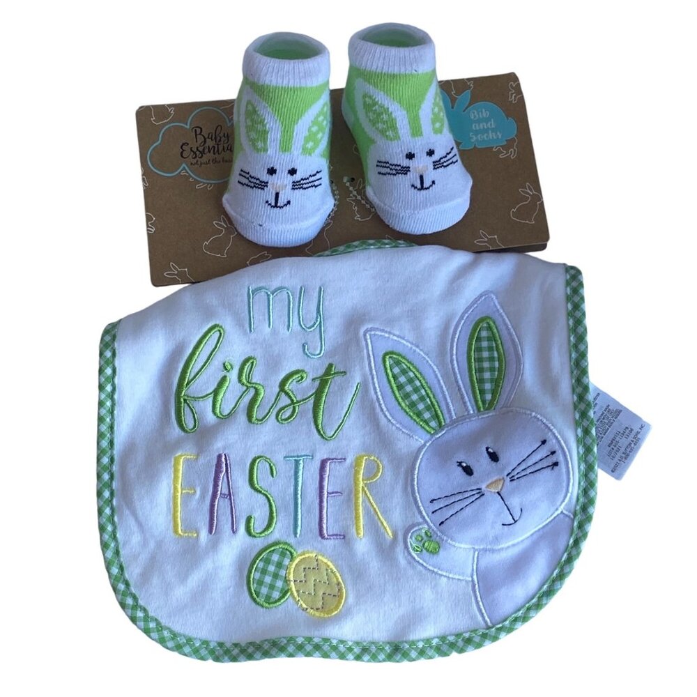 Baby Essentials My First Easter Bib‎ & Sock Set A.D. Sutton NEW Bunny Rabbit